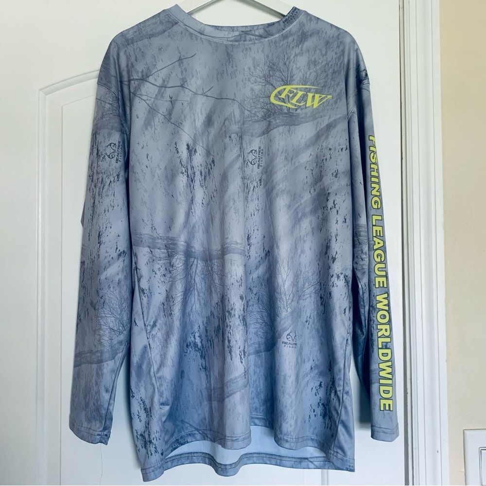 Men's FLW Bass Fishing Tour Realtree Fishing Print Shirt SPF Quick-Dry Top | L